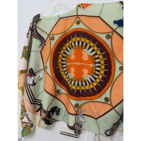 NEW Tory Burch Carousel Beach Caftan Top Cover Up Tunic Peach Orange Animal M - Picture 7 of 14